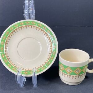 Set of 6 Vintage Yu Quan Stoneware Flowers Tea Cup and Saucer set